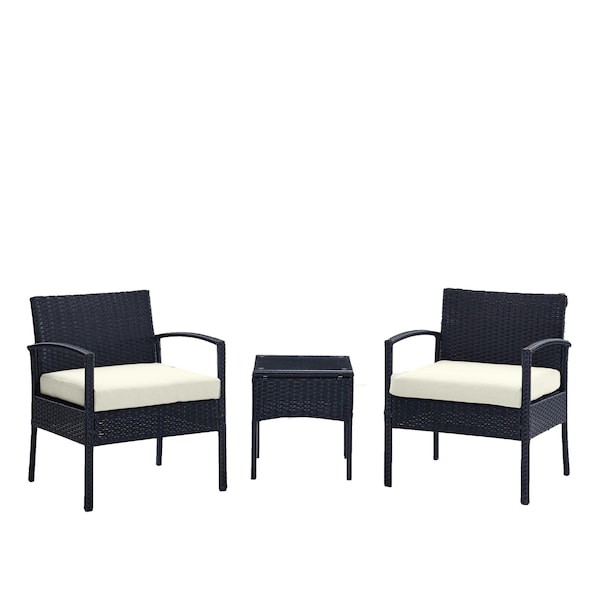 Manhattan Comfort Noli Steel Rattan 3-Piece Patio Conversation Set with Cushions in Cream OD-CV006-CR - main